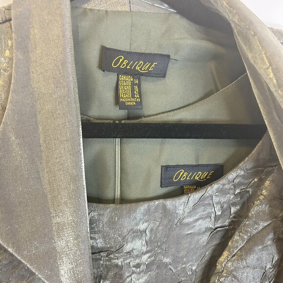 Oblique Women’s 2 Pc Formal Gown & Jacket Metallic Green Sz 14 Gala MOB - Picture 4 of 9